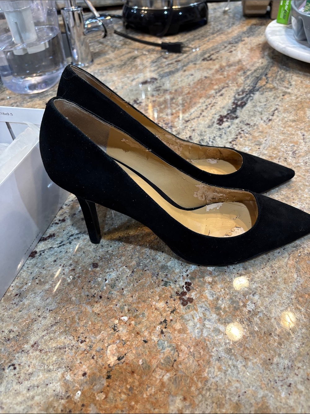 Black Suede Pointed-Toe Pumps - Women